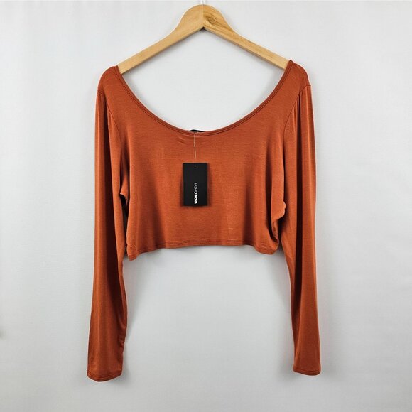 Fashion Nova Crop Top Rust Orange Long Sleeve Womens 2X Stretch Fall Scoop Neck - Picture 7 of 10